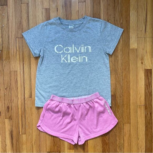 Calvin Klein Lot 4 Piece Girls Pajama Sets Size Medium 10/12 Pink Gray - Picture 2 of 16